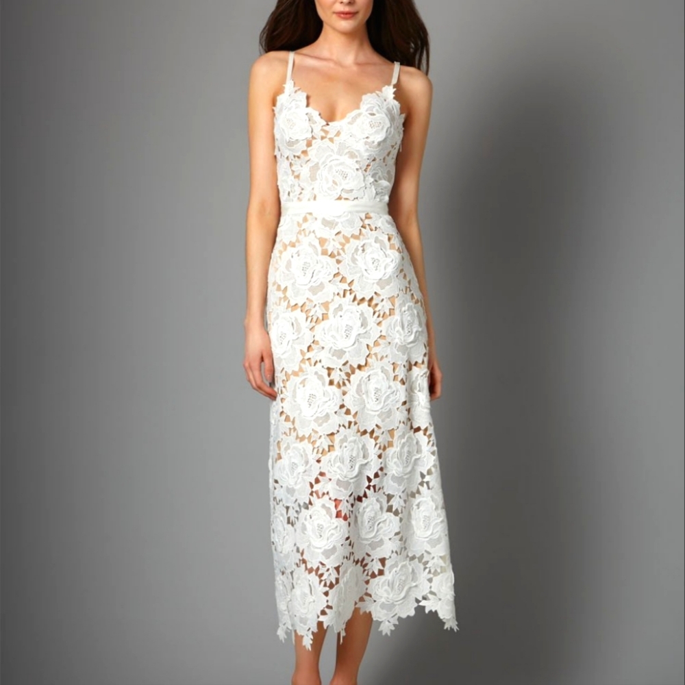 Catherine Deane BHLDN Frida white guipure lace midi dress *SIZE 4*
